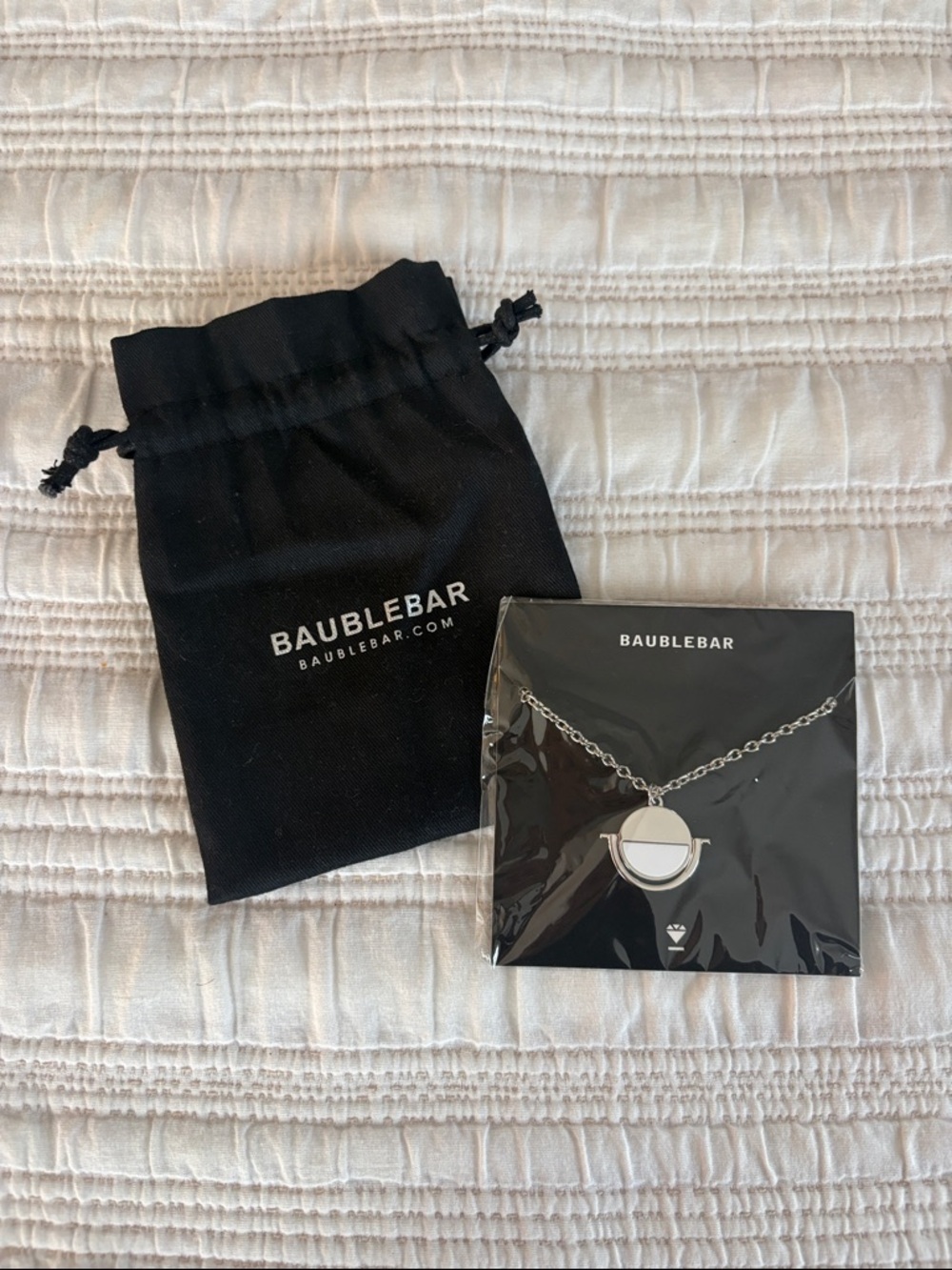 BaubleBar Silver Round Pendant Necklace with Black Pouch